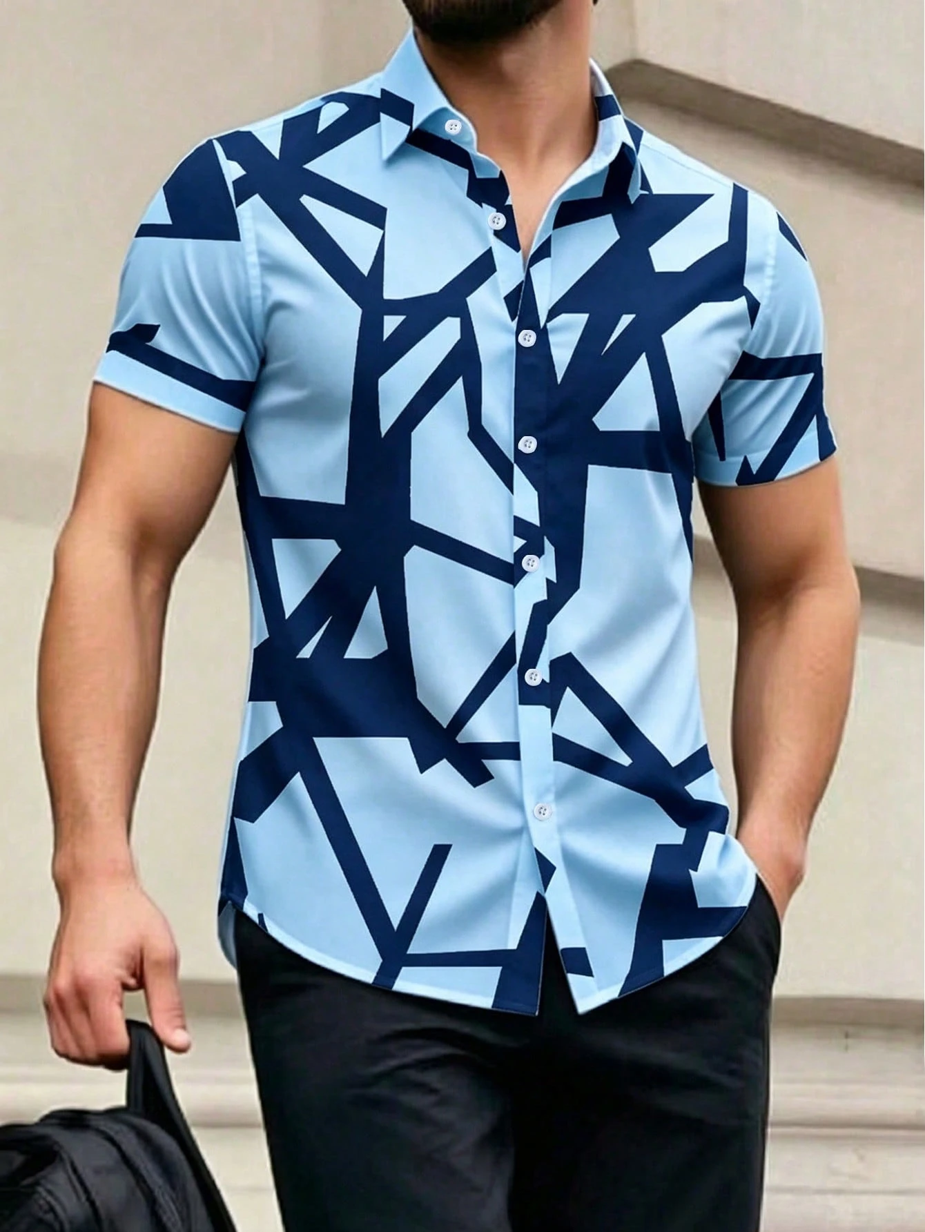 Manfinity Homme قميص رجالي كاجوال بطبعة هندسية